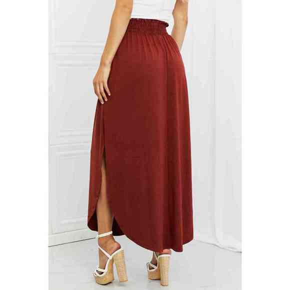 Zenana It's My Time Full Size Side Scoop Scrunch Skirt in Dark Rust - Picture 2 of 6